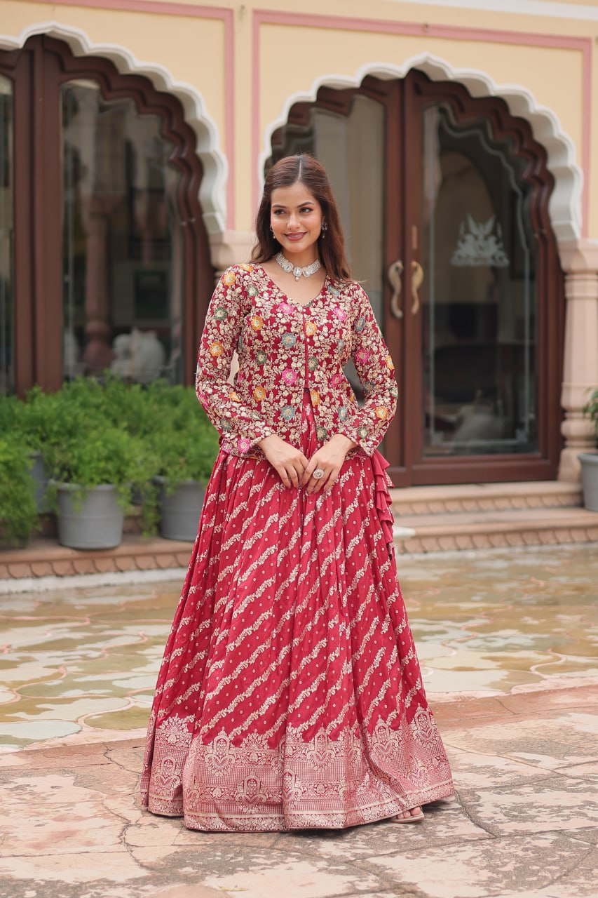 Maroon Designer Sequins Embroidered Readymade Co-ord Set