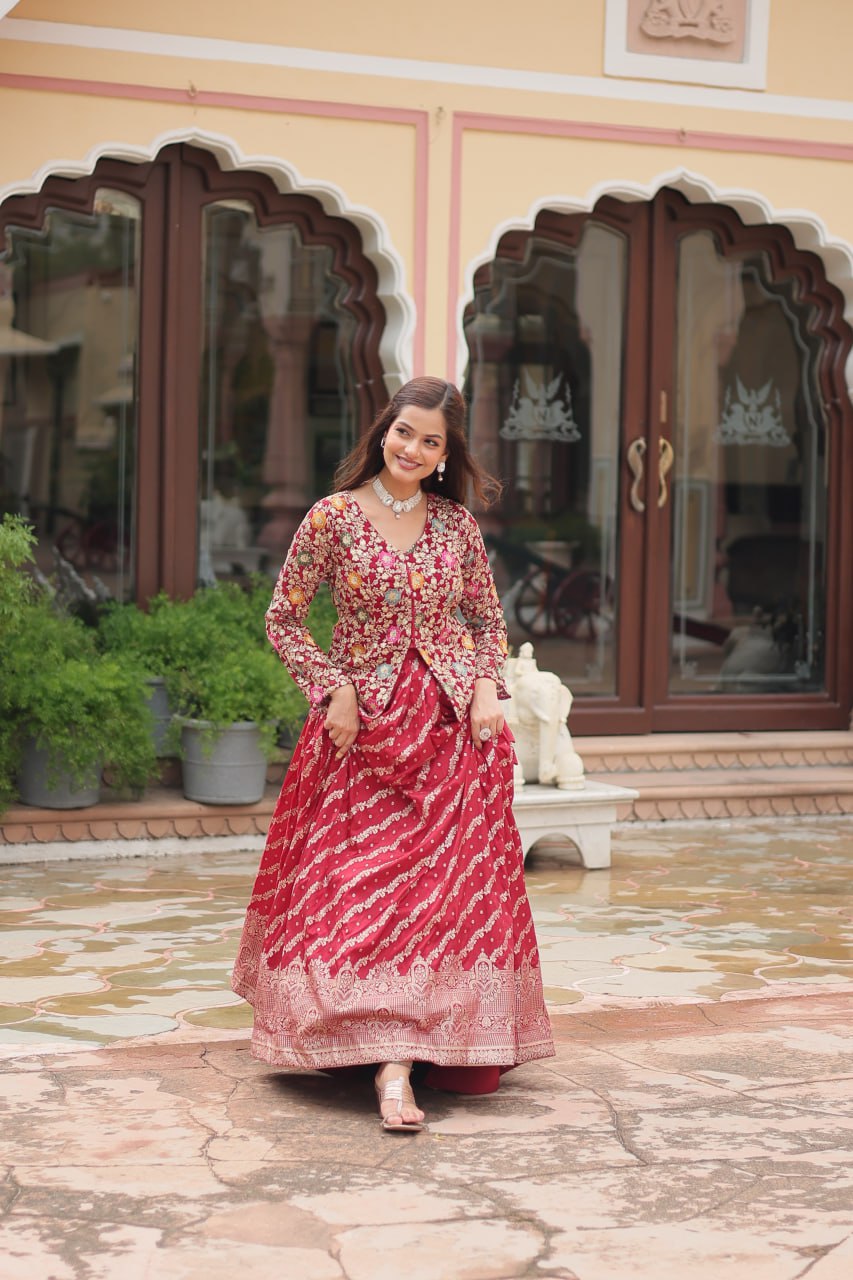 Maroon Designer Sequins Embroidered Readymade Co-ord Set