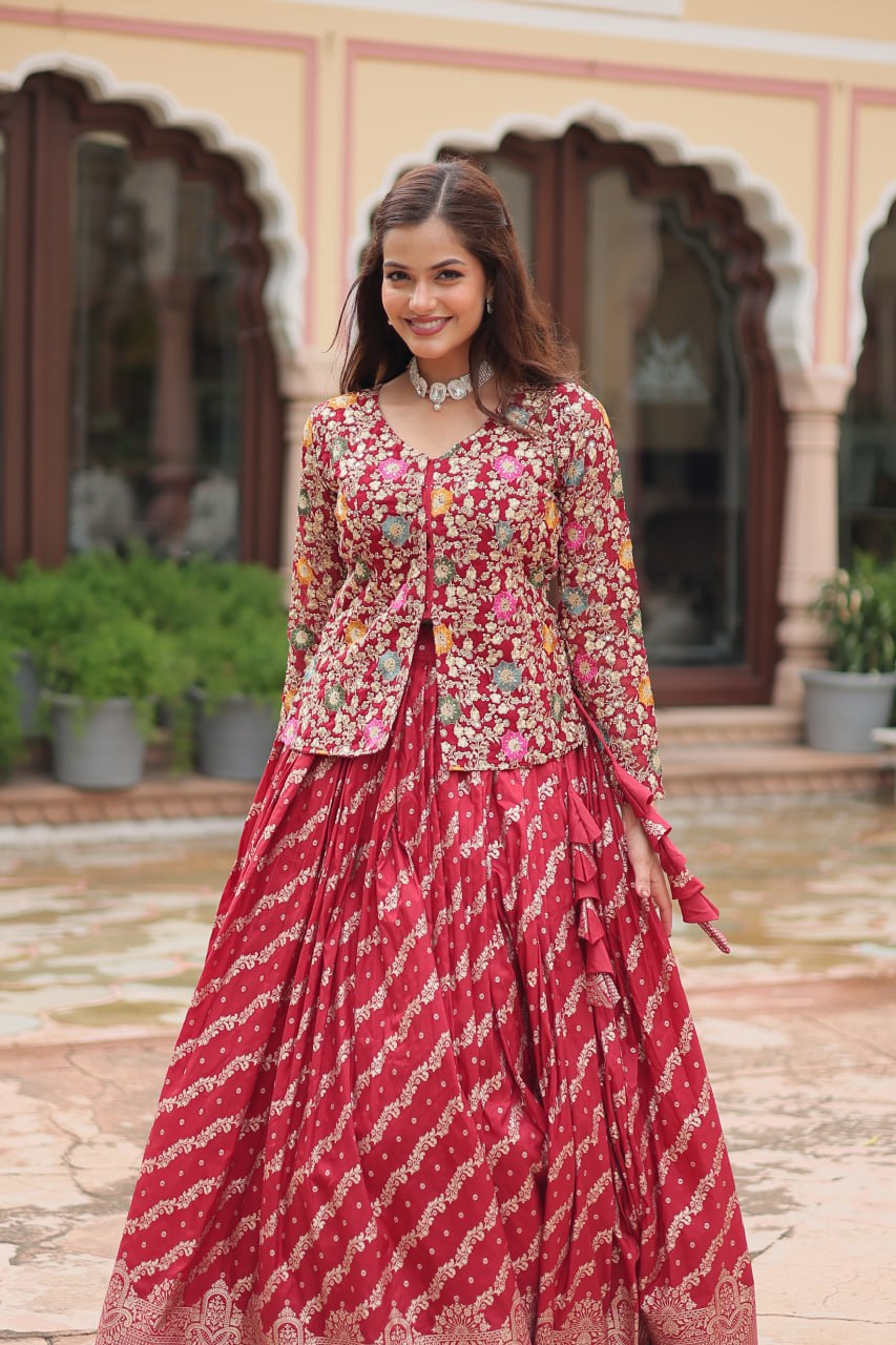 Maroon Designer Sequins Embroidered Readymade Co-ord Set