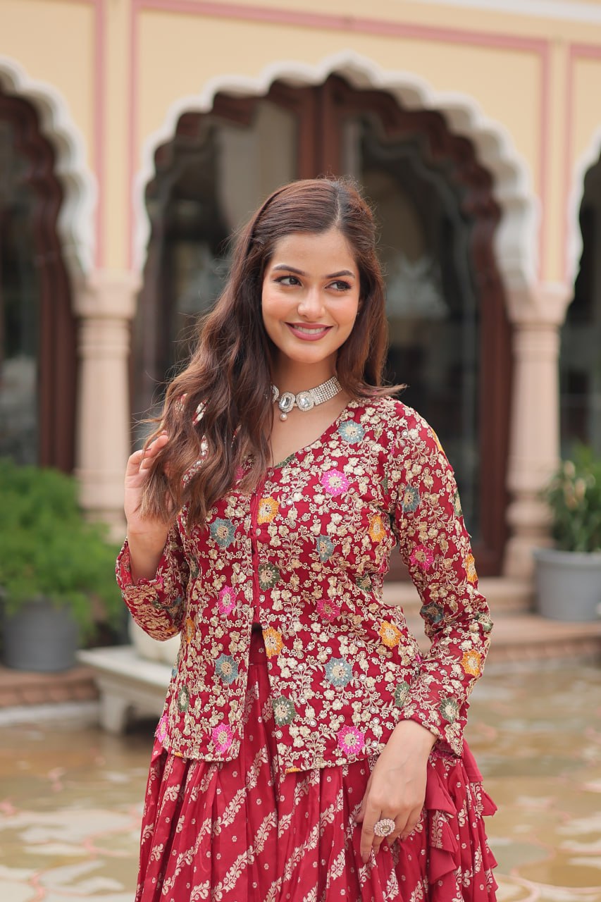 Maroon Designer Sequins Embroidered Readymade Co-ord Set