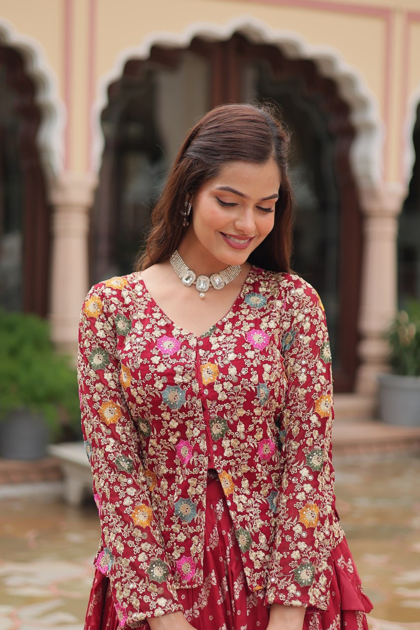Maroon Designer Sequins Embroidered Readymade Co-ord Set