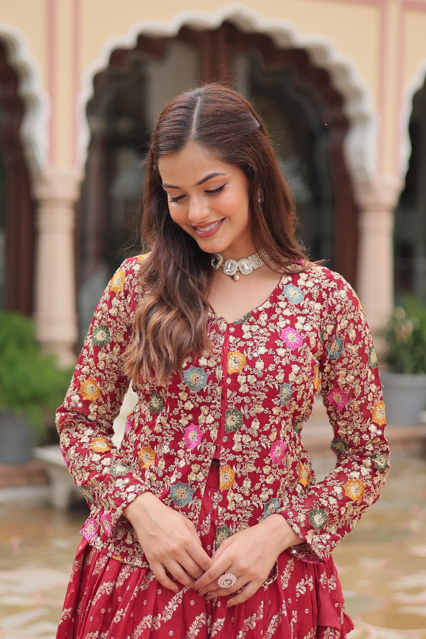 Maroon Designer Sequins Embroidered Readymade Co-ord Set