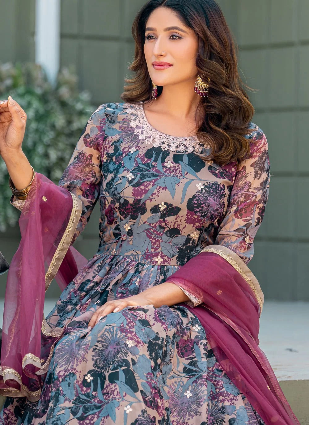Premium designer taby silk readymade gown with net diamond dupatta