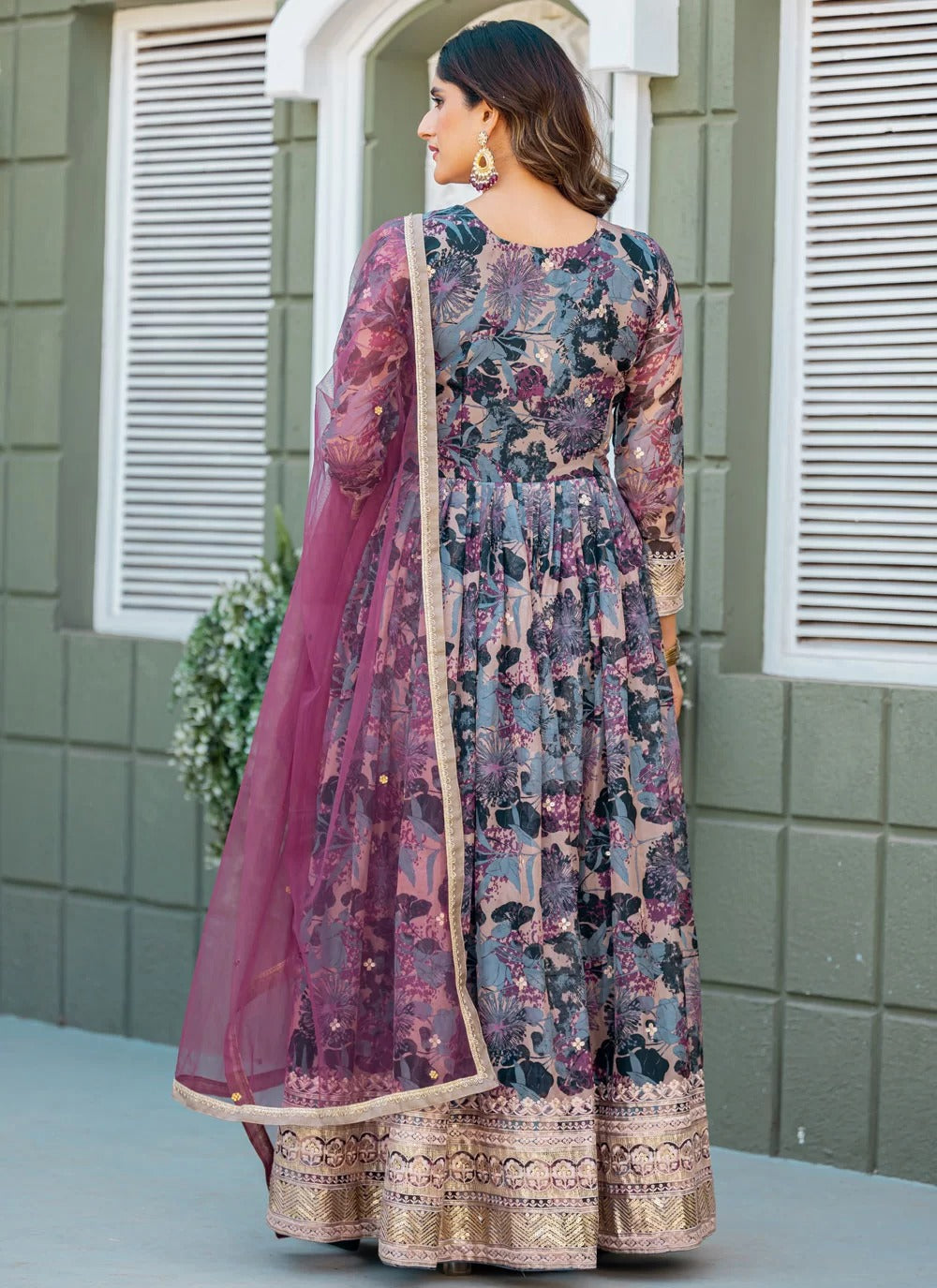 Premium designer taby silk readymade gown with net diamond dupatta