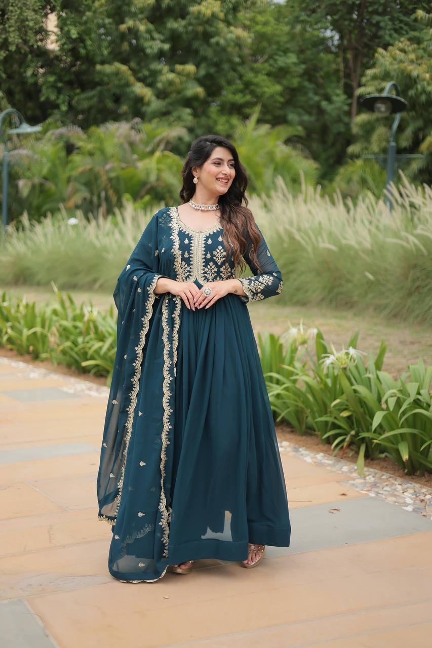 Rama Color Faux Blooming Gown with Sequins & Multi-Embroidery Work