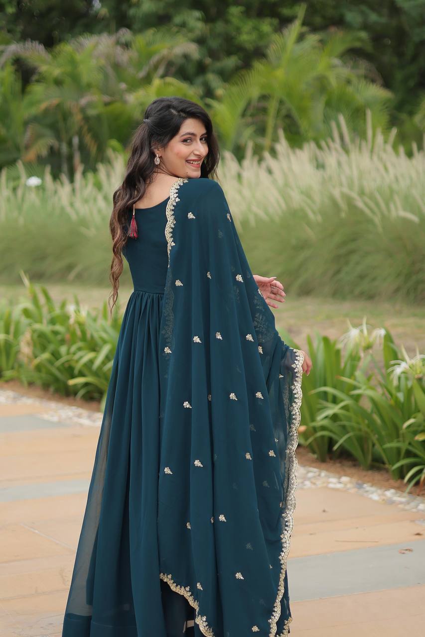 Rama Color Faux Blooming Gown with Sequins & Multi-Embroidery Work