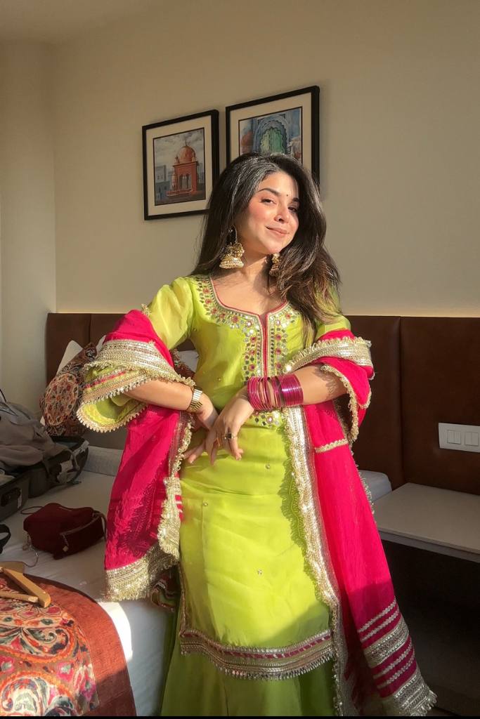 Premium Parrot Green Readymade Designer Sharara Suit Set | Heavy Faux Blooming Fabric | Sequins & Zari Embroidery | 3-Piece Luxury Outfit