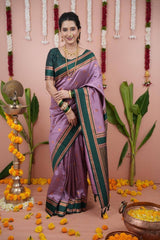 Pink Onion Soft Silk Two Tone Saree with Zari Border and Contrast Pallu