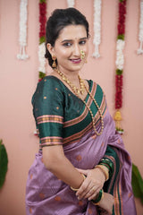 Pink Onion Soft Silk Two Tone Saree with Zari Border and Contrast Pallu
