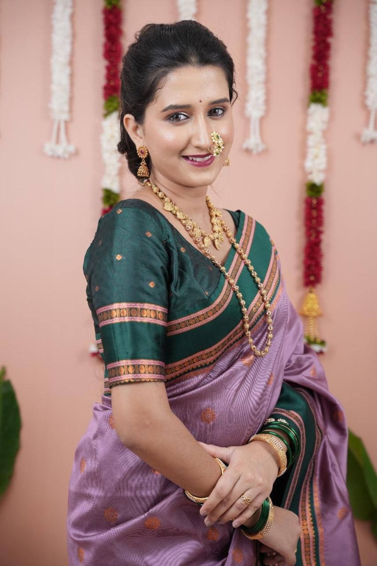 Pink Onion Soft Silk Two Tone Saree with Zari Border and Contrast Pallu