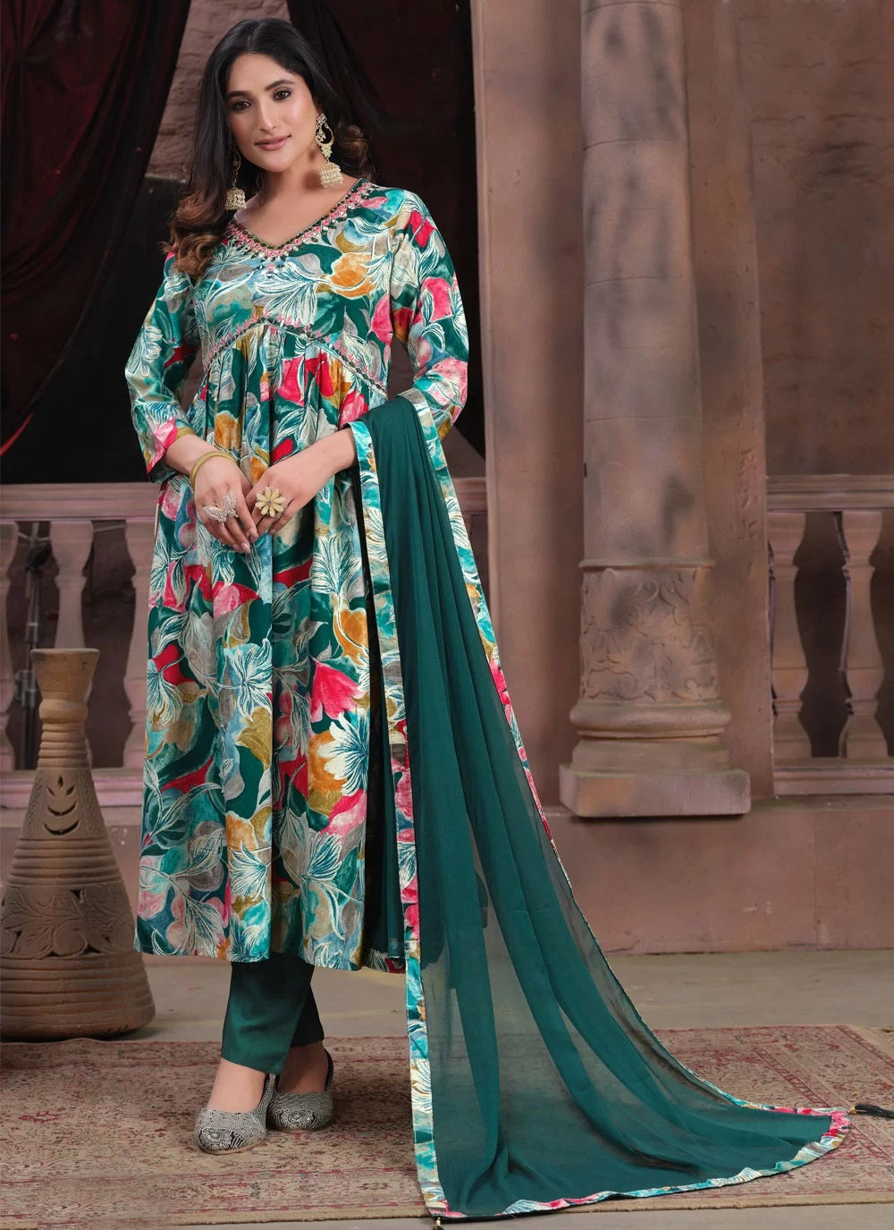 Premium riyon handwork readymade alia cut kurti