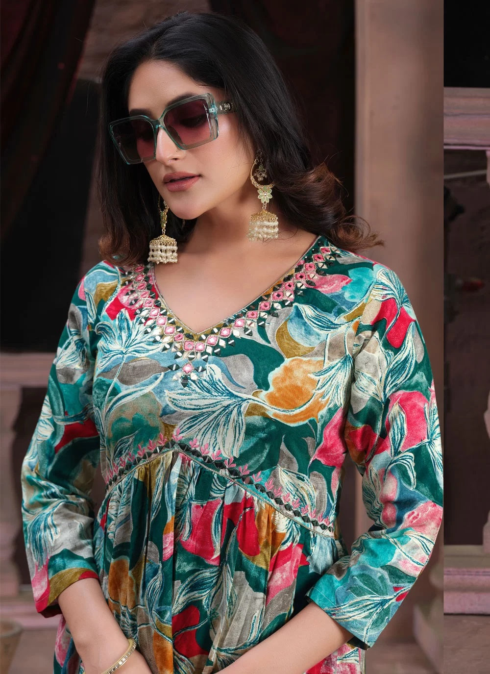Premium riyon handwork readymade alia cut kurti
