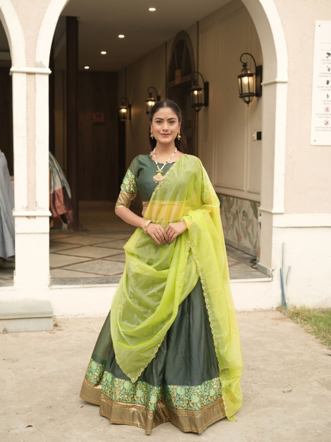 Silk Lehenga with Weaving Border and Zari Work for Bridal Functions