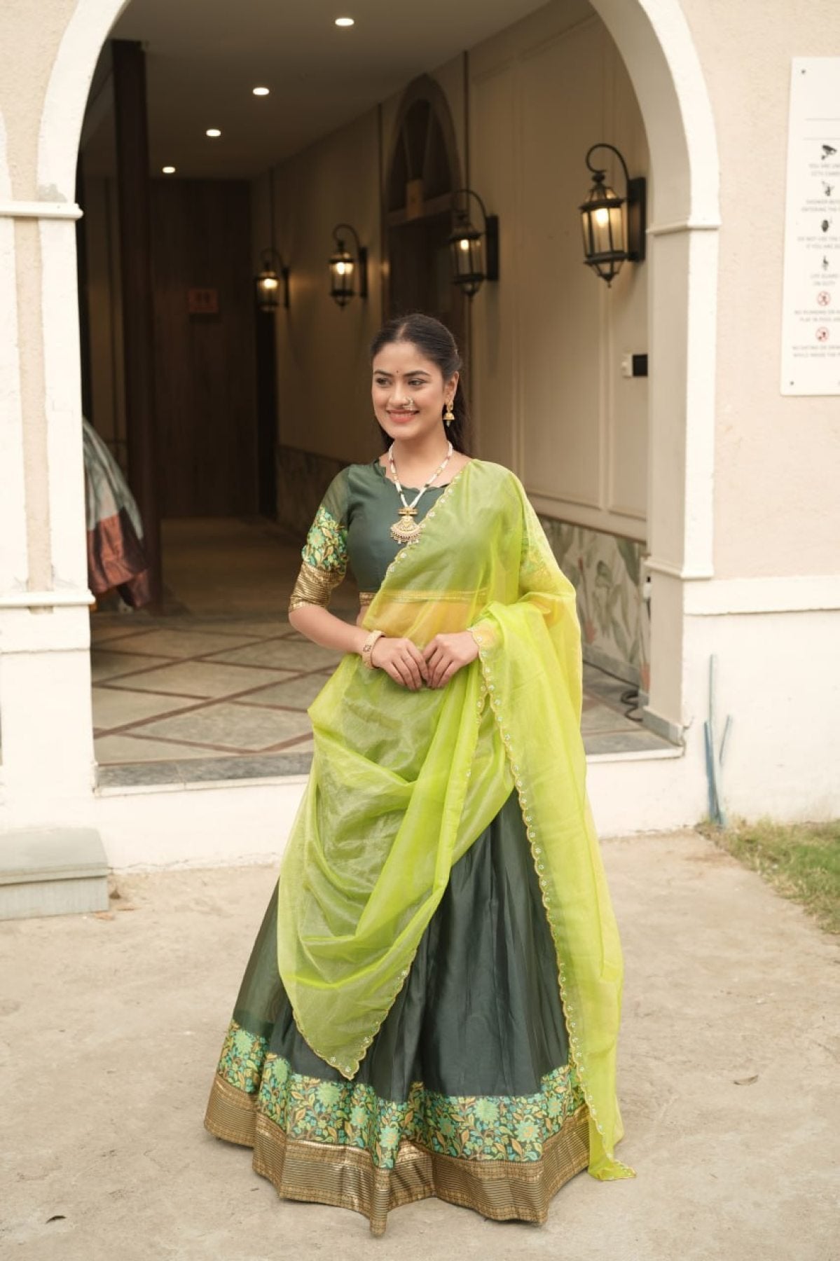 Silk Lehenga with Weaving Border and Zari Work for Bridal Functions