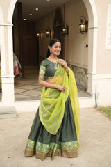 Silk Lehenga with Weaving Border and Zari Work for Bridal Functions