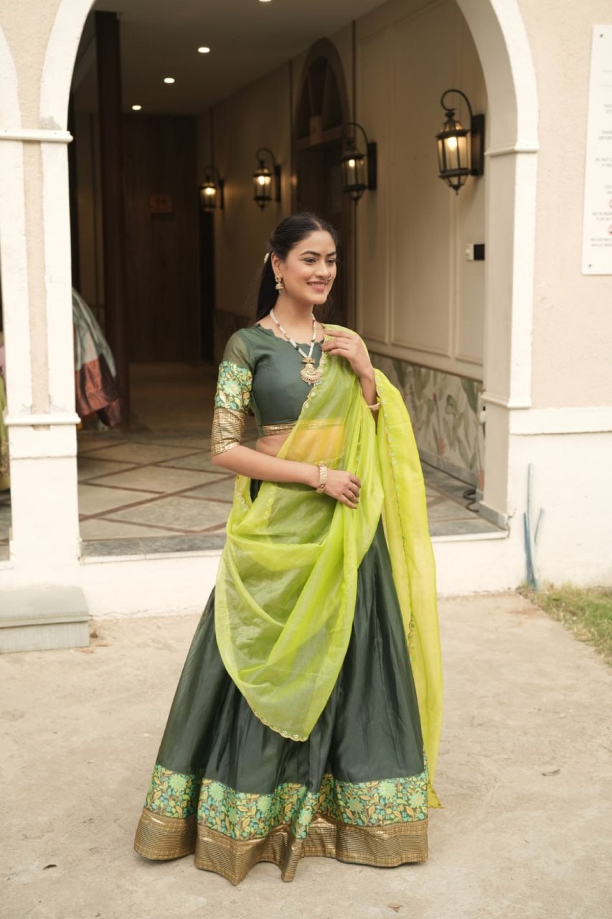 Silk Lehenga with Weaving Border and Zari Work for Bridal Functions