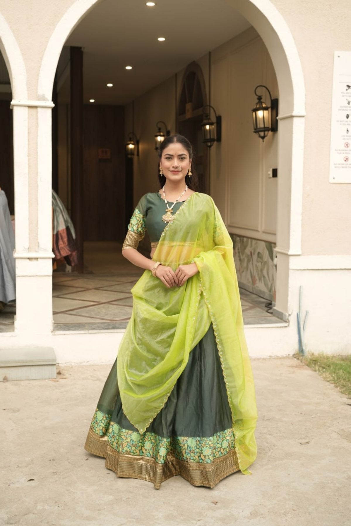 Silk Lehenga with Weaving Border and Zari Work for Bridal Functions