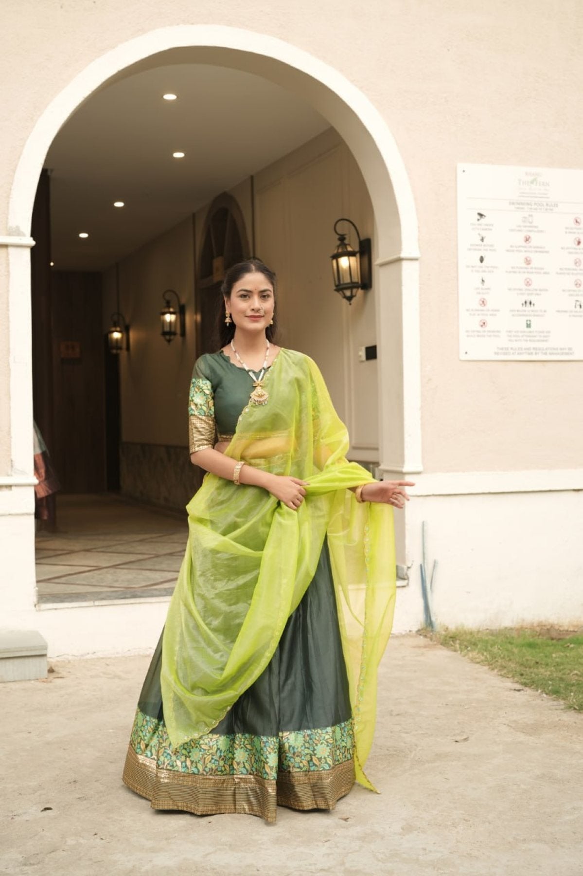 Silk Lehenga with Weaving Border and Zari Work for Bridal Functions