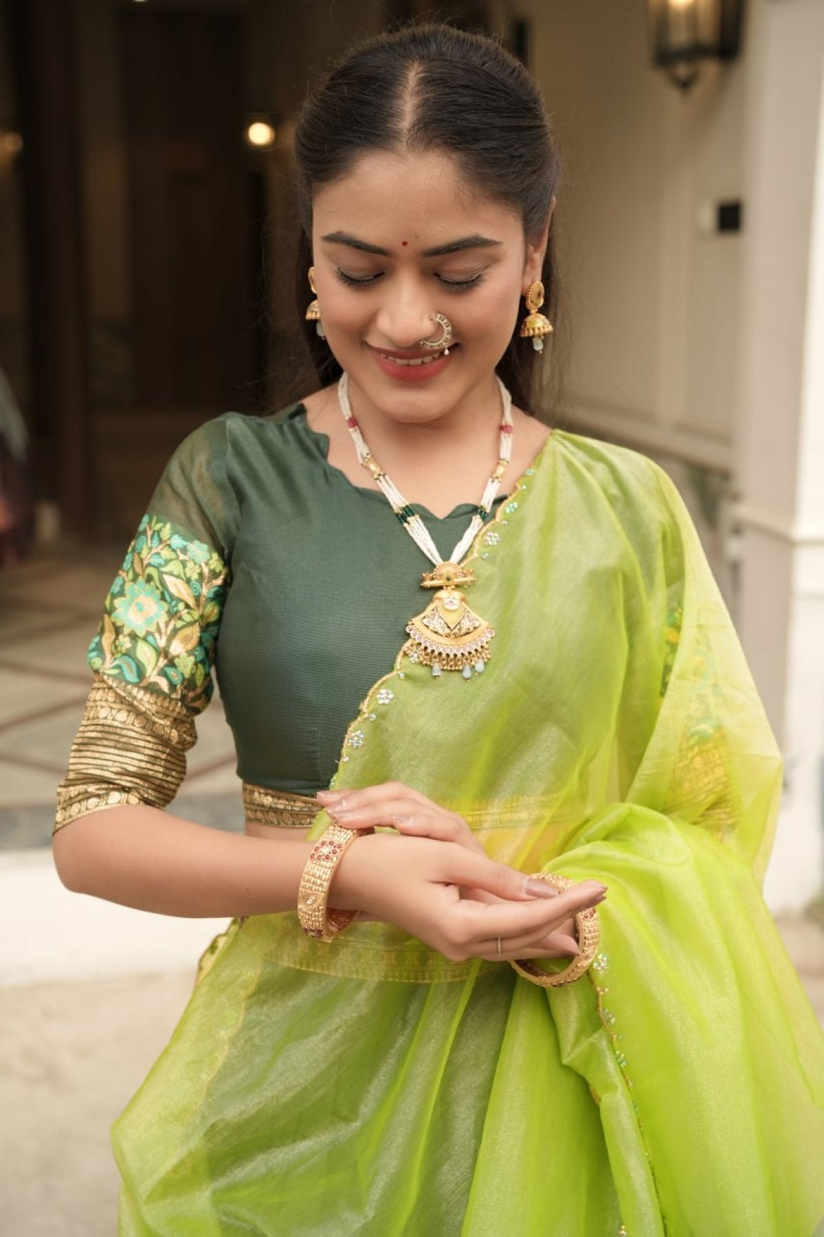 Silk Lehenga with Weaving Border and Zari Work for Bridal Functions