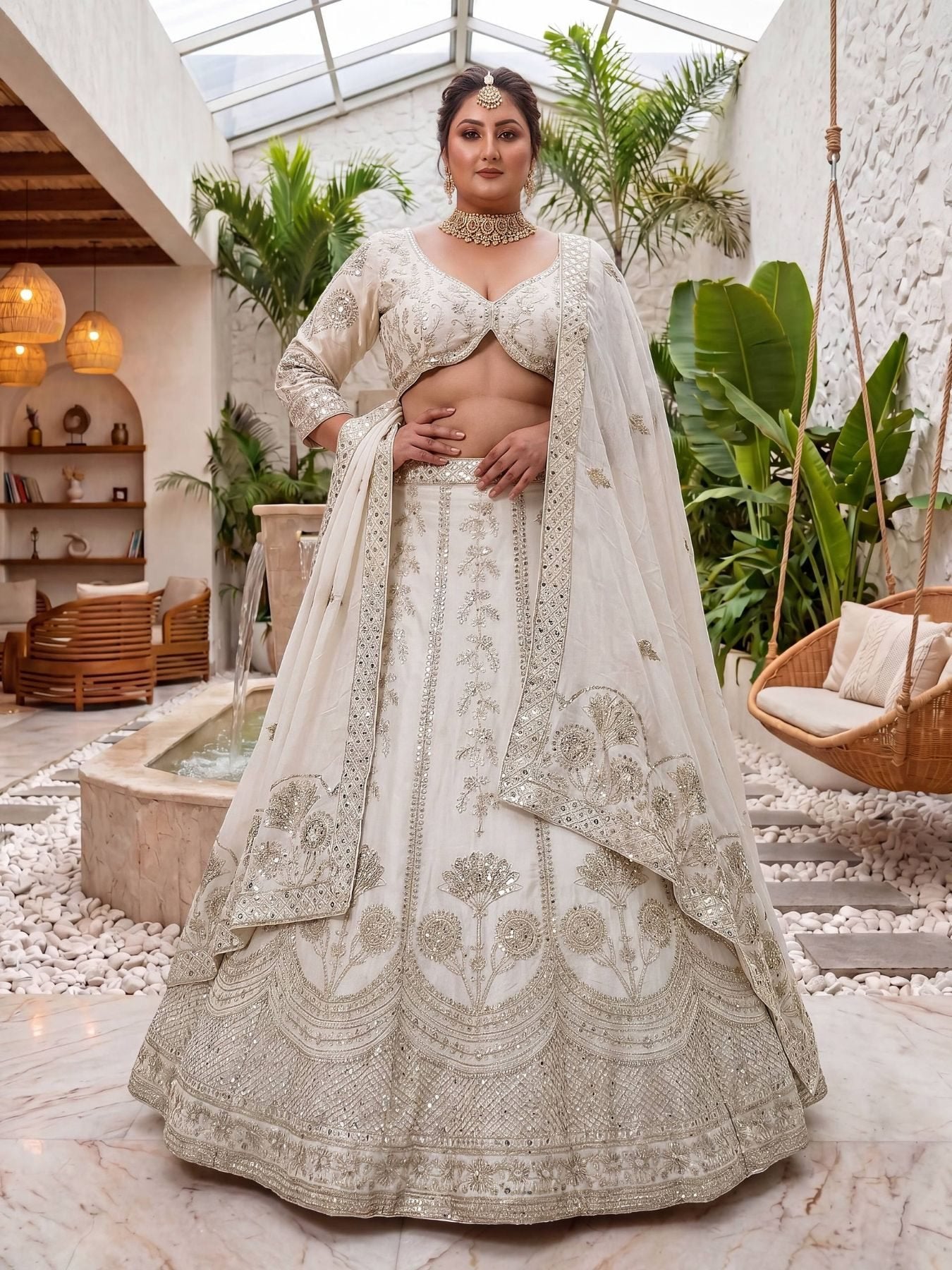 Chinon Silk Plus Size Lehenga Choli with Zari Sequins Embroidery