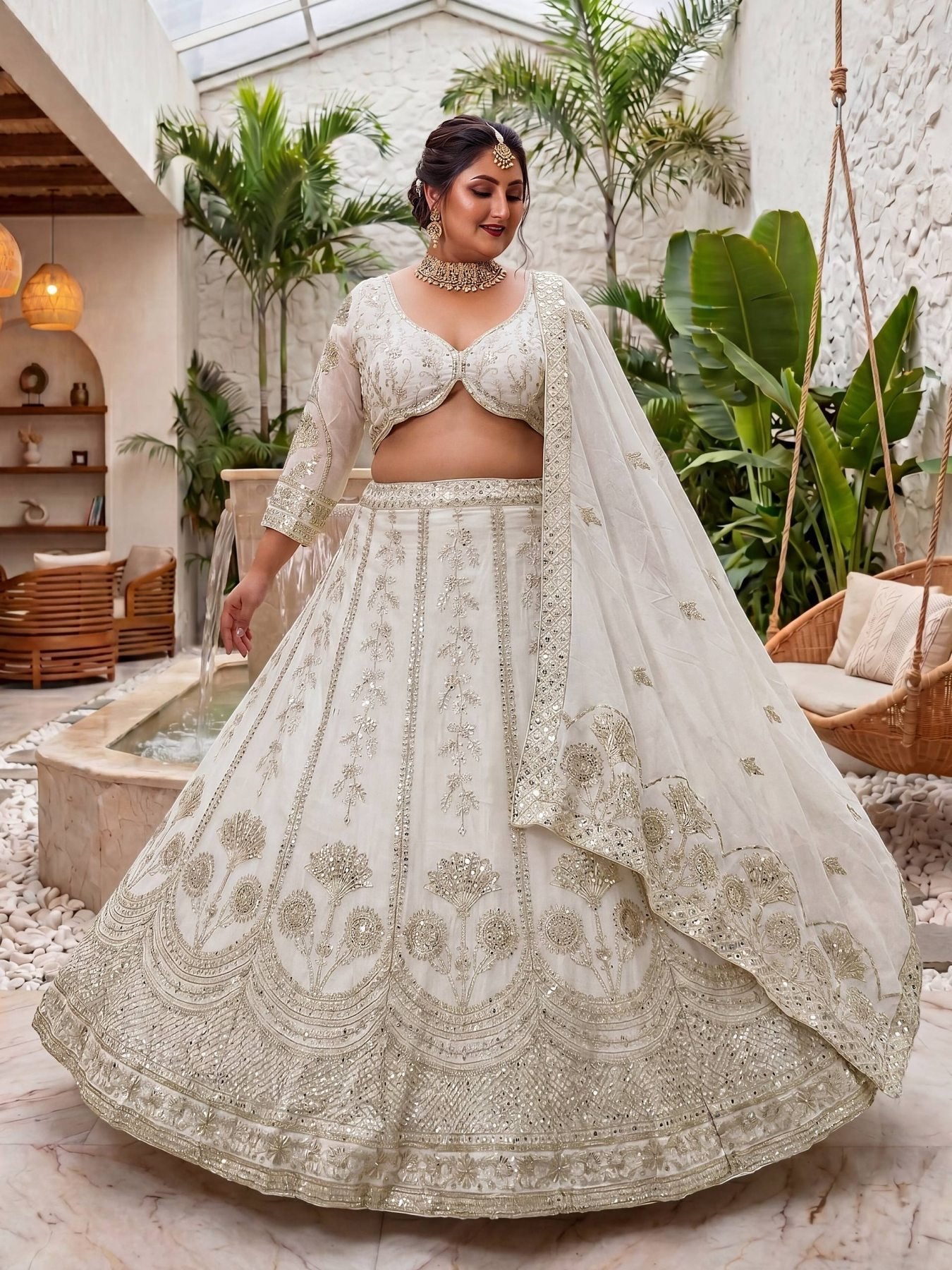 Chinon Silk Plus Size Lehenga Choli with Zari Sequins Embroidery