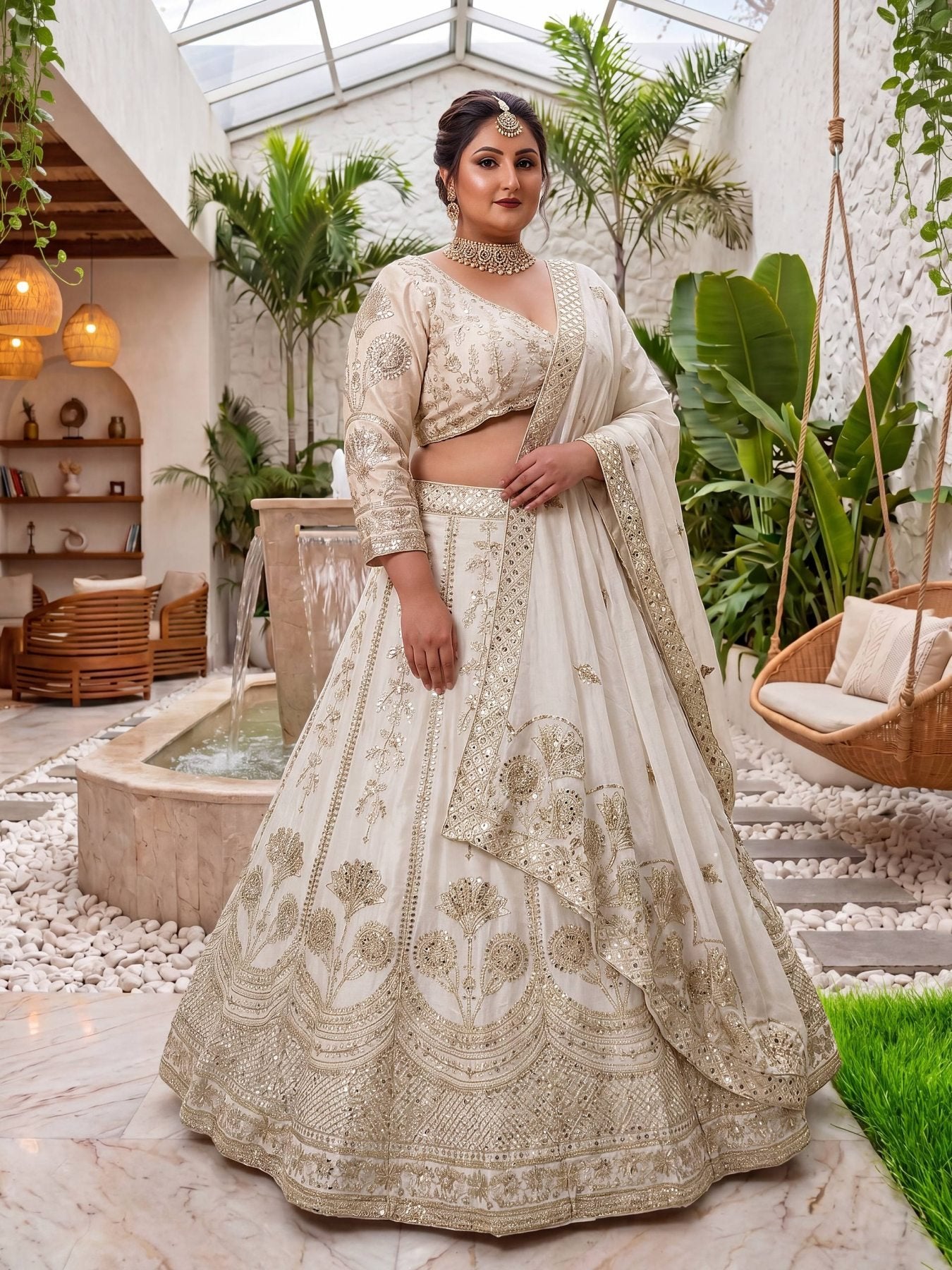 Chinon Silk Plus Size Lehenga Choli with Zari Sequins Embroidery