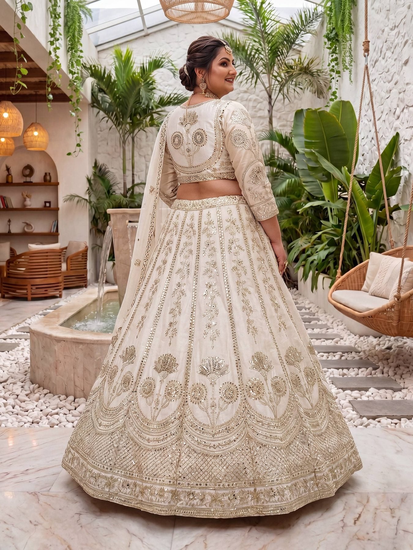 Chinon Silk Plus Size Lehenga Choli with Zari Sequins Embroidery