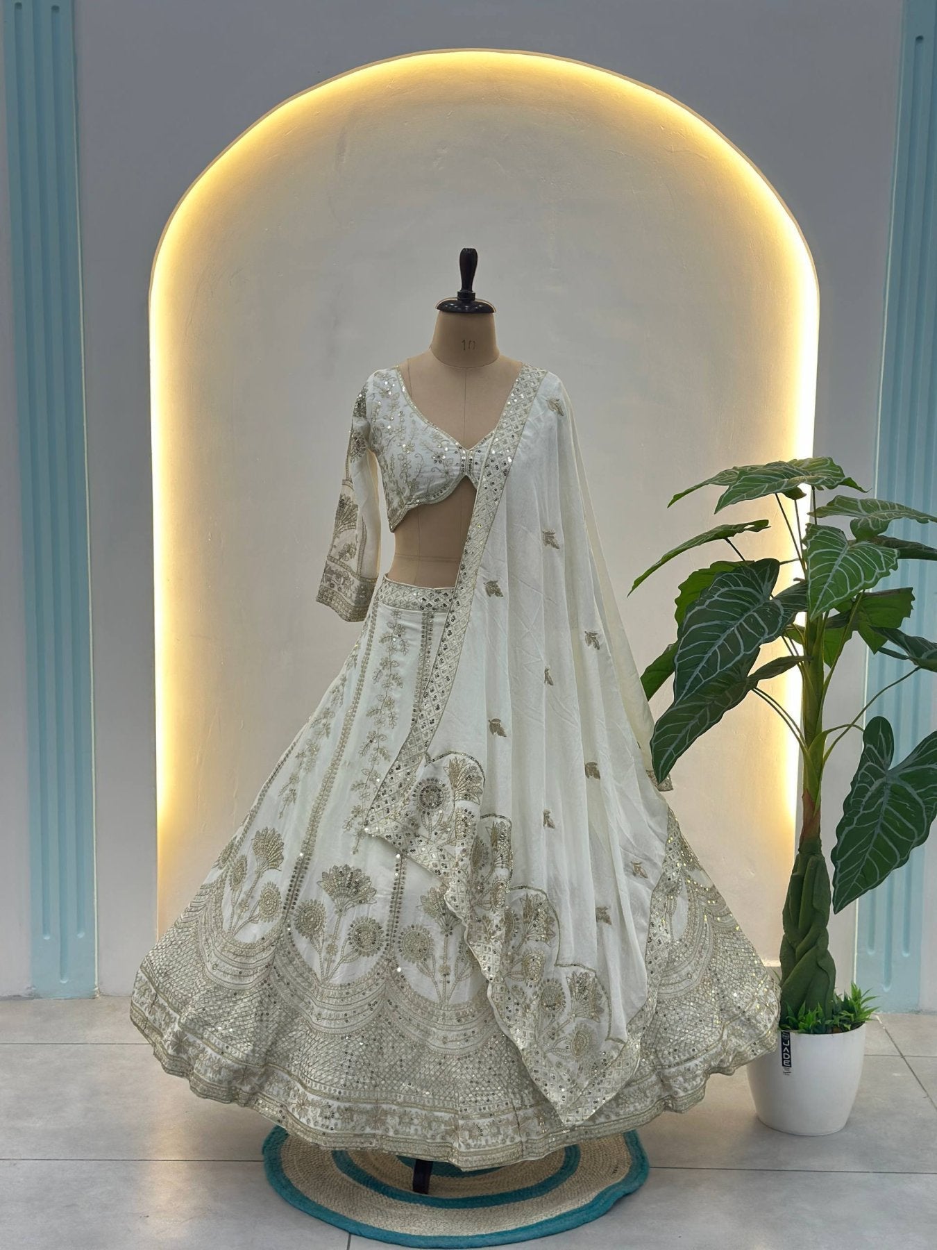 Chinon Silk Plus Size Lehenga Choli with Zari Sequins Embroidery