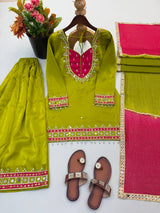 Roman Glass Mirror Work Top Palazzo Set | Kota Checks Dupatta | VrindaaLuxe