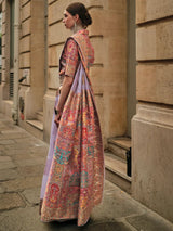 Pretty Lavender Zari Weaving Silk Reception Wear Saree With Blouse