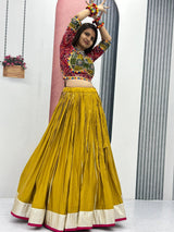 Pretty Mustard Yellow Bandhani Printed Cotton Lehenga Choli With Dupatta
