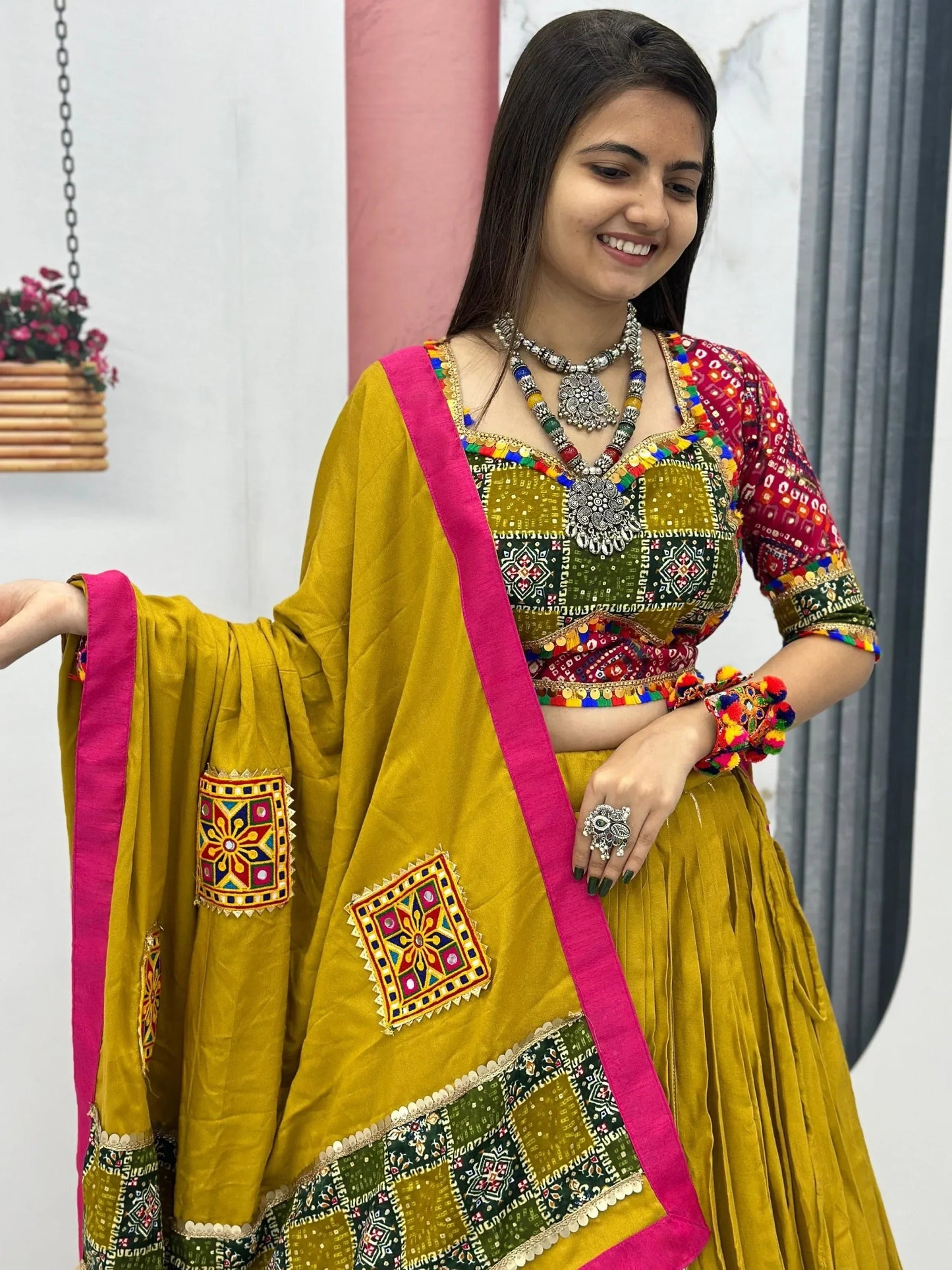 Pretty Mustard Yellow Bandhani Printed Cotton Lehenga Choli With Dupatta