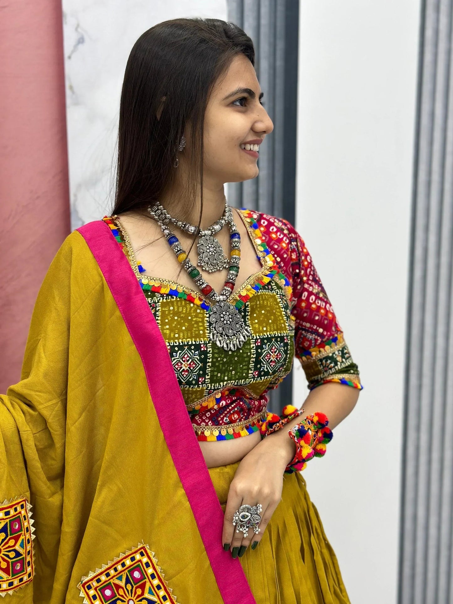 Pretty Mustard Yellow Bandhani Printed Cotton Lehenga Choli With Dupatta