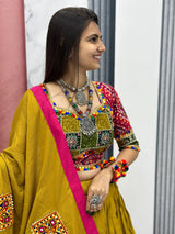 Pretty Mustard Yellow Bandhani Printed Cotton Lehenga Choli With Dupatta