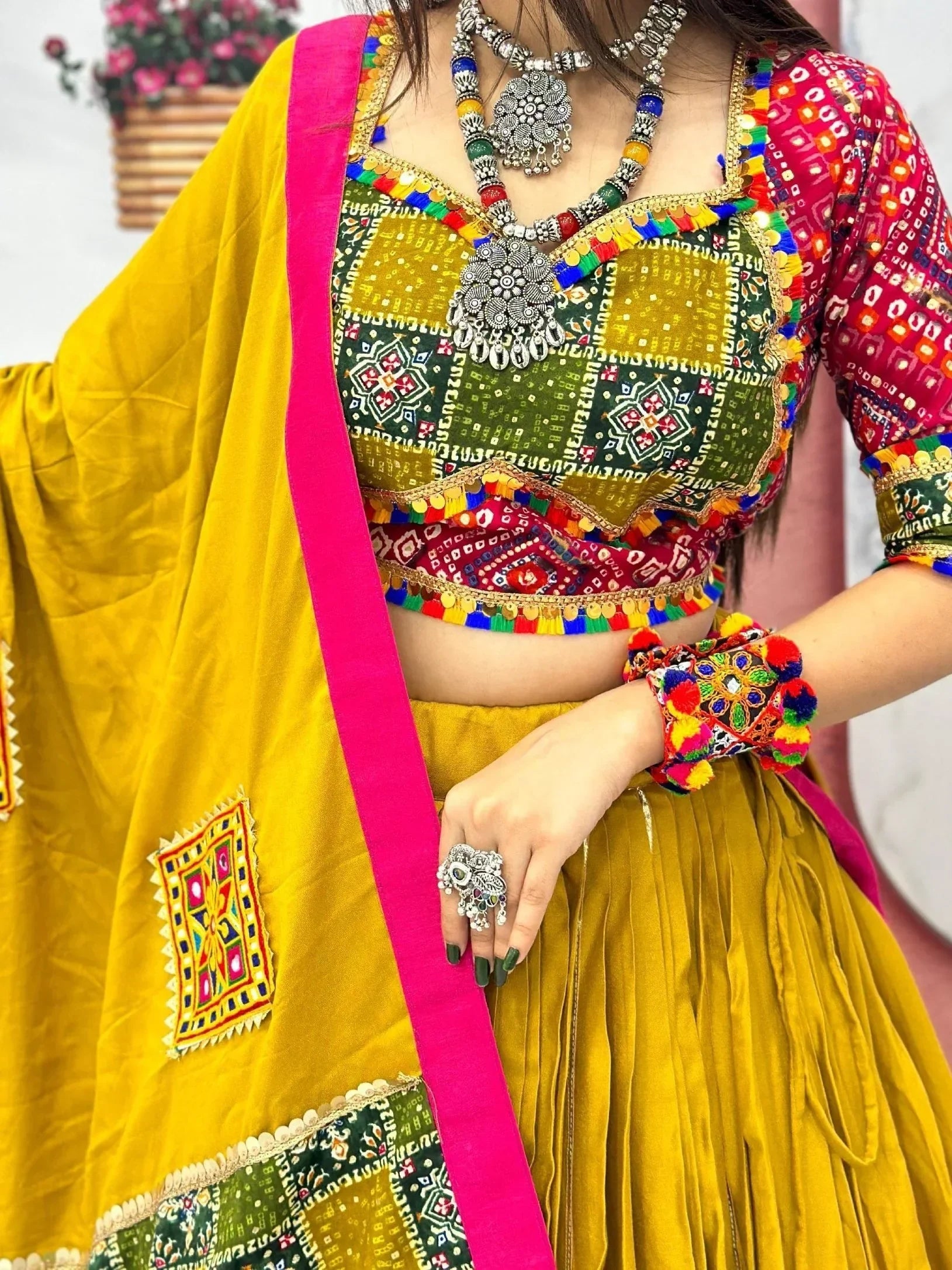 Pretty Mustard Yellow Bandhani Printed Cotton Lehenga Choli With Dupatta