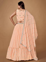 Pretty Peach Embroidered Georgette Reception Wear Lehenga Choli