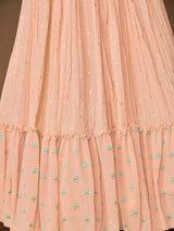 Pretty Peach Embroidered Georgette Reception Wear Lehenga Choli