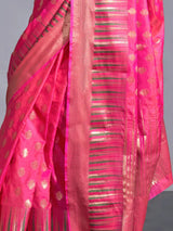 Pretty Pink Zari Weaving Silk Wedding Wear Saree With Blouse