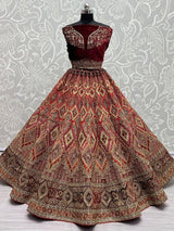 Pretty Red Dori Work Silk Bridal Lehenga Choli With Soft Net Dupatta