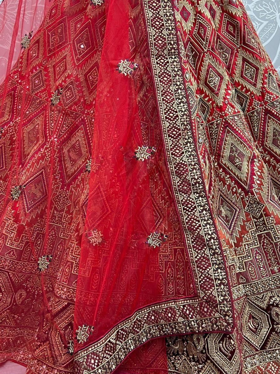 Pretty Red Dori Work Silk Bridal Lehenga Choli With Soft Net Dupatta