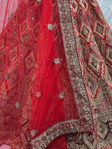 Pretty Red Dori Work Silk Bridal Lehenga Choli With Soft Net Dupatta