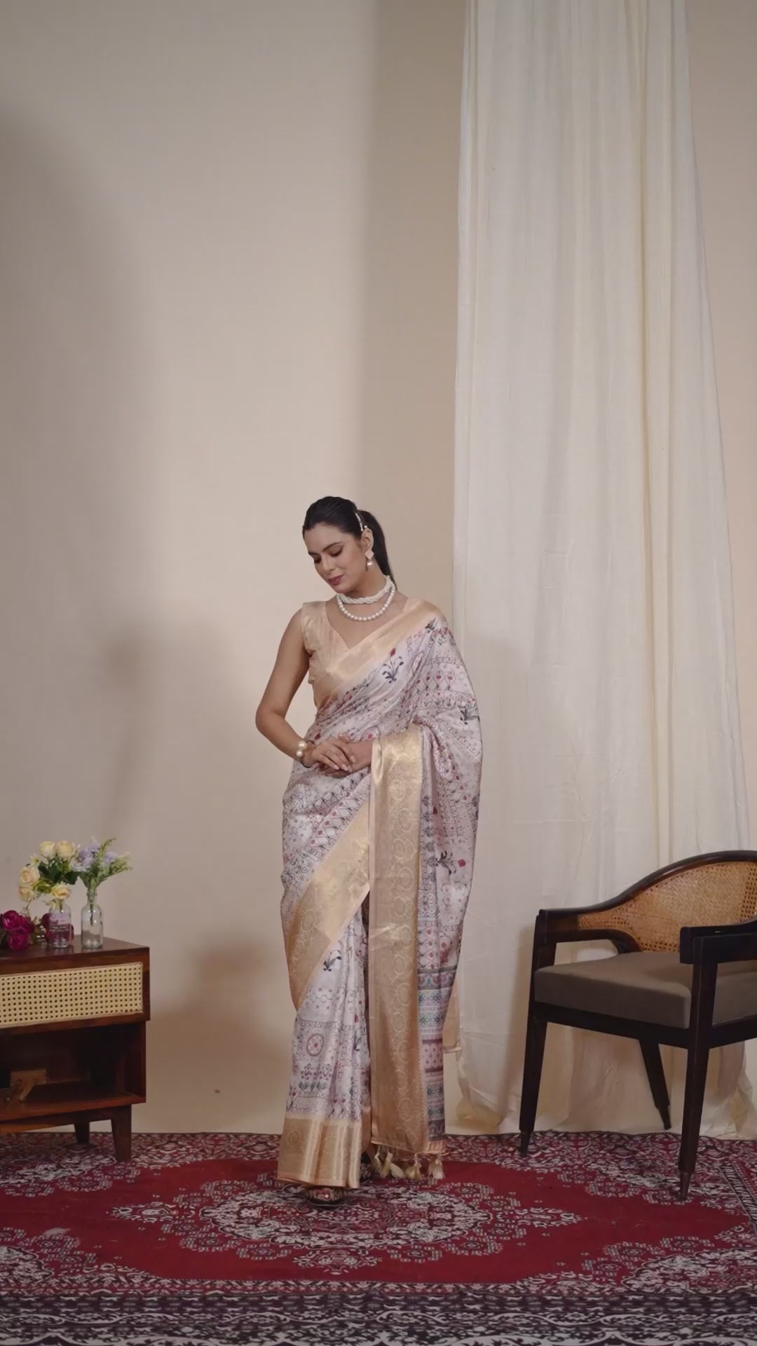 Premium Soft Silk Printed Saree with Rich Gold Zari Woven Border