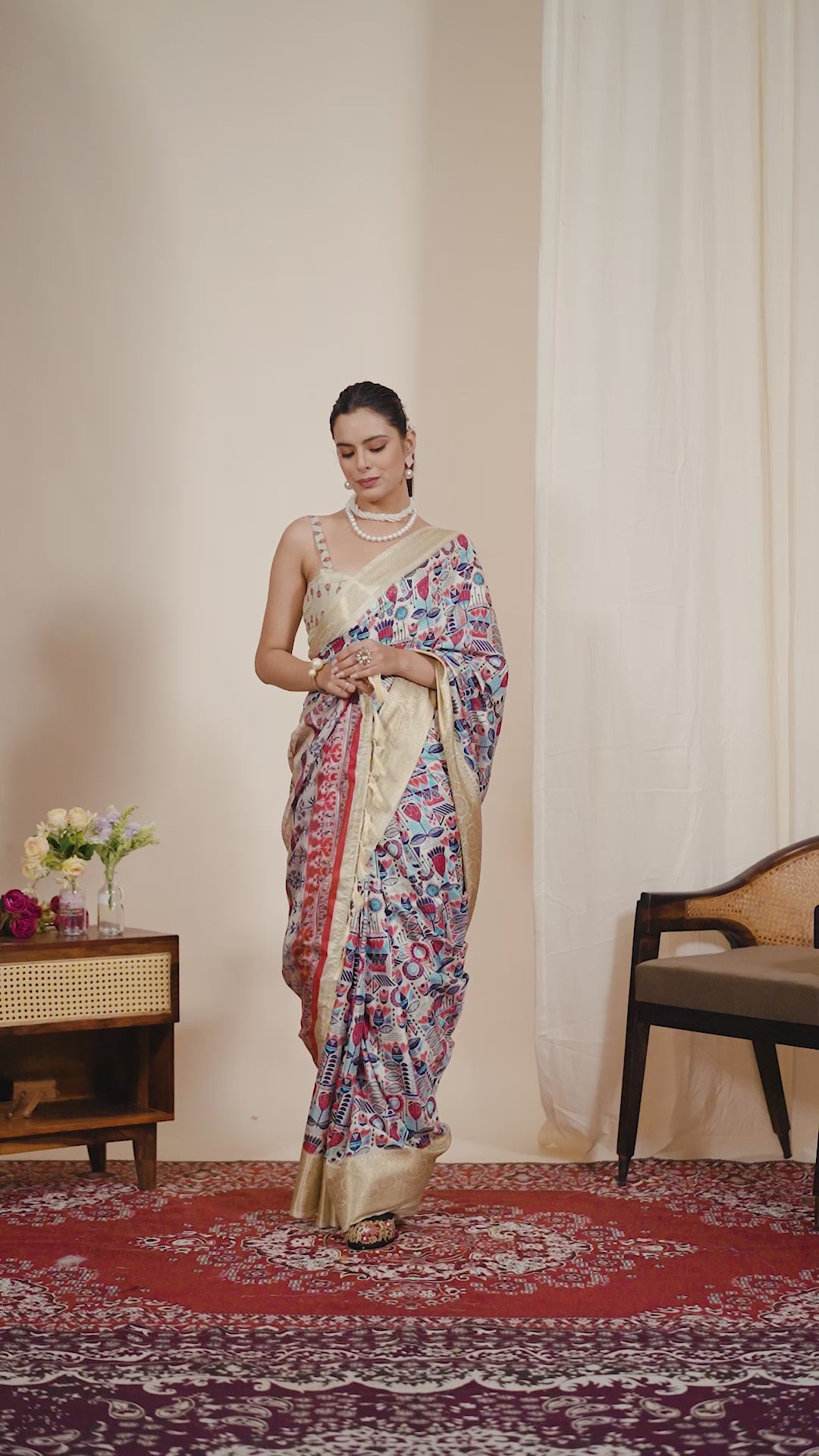 Premium Soft Silk Multicolor Printed Saree with Rich Gold Zari Woven Border