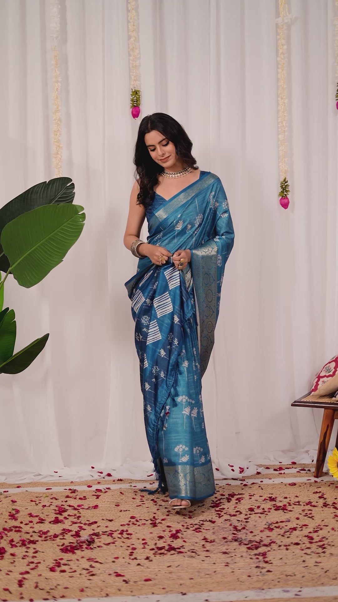 Premium Soft Silk Blue Floral Woven Saree with Rich Silver Zari Border