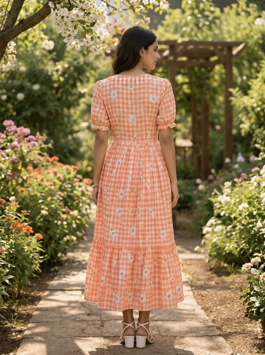 Print Anarkali Kurti with Puff Sleeves