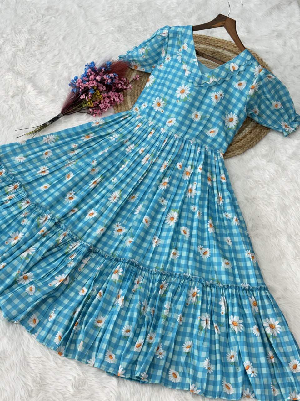 Print Anarkali Kurti with Puff Sleeves