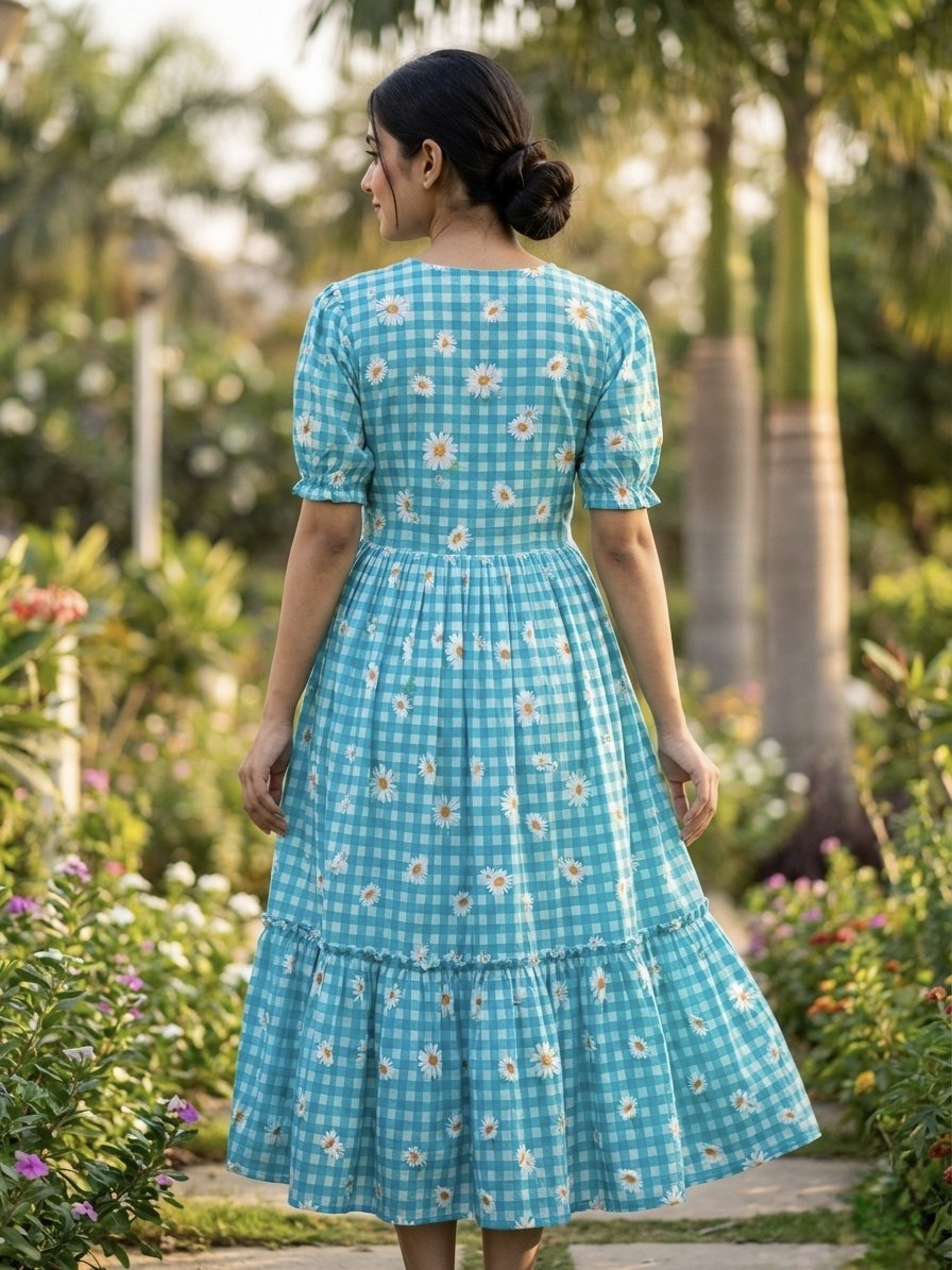 Print Anarkali Kurti with Puff Sleeves