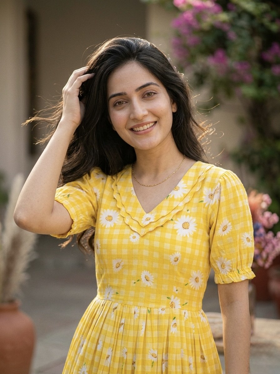 Print Anarkali Kurti with Puff Sleeves