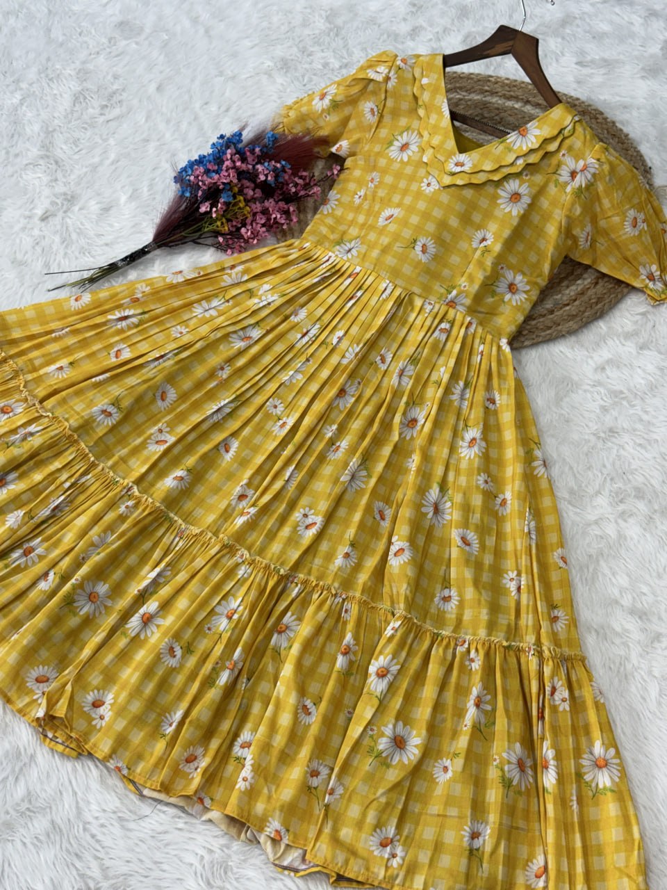 Print Anarkali Kurti with Puff Sleeves