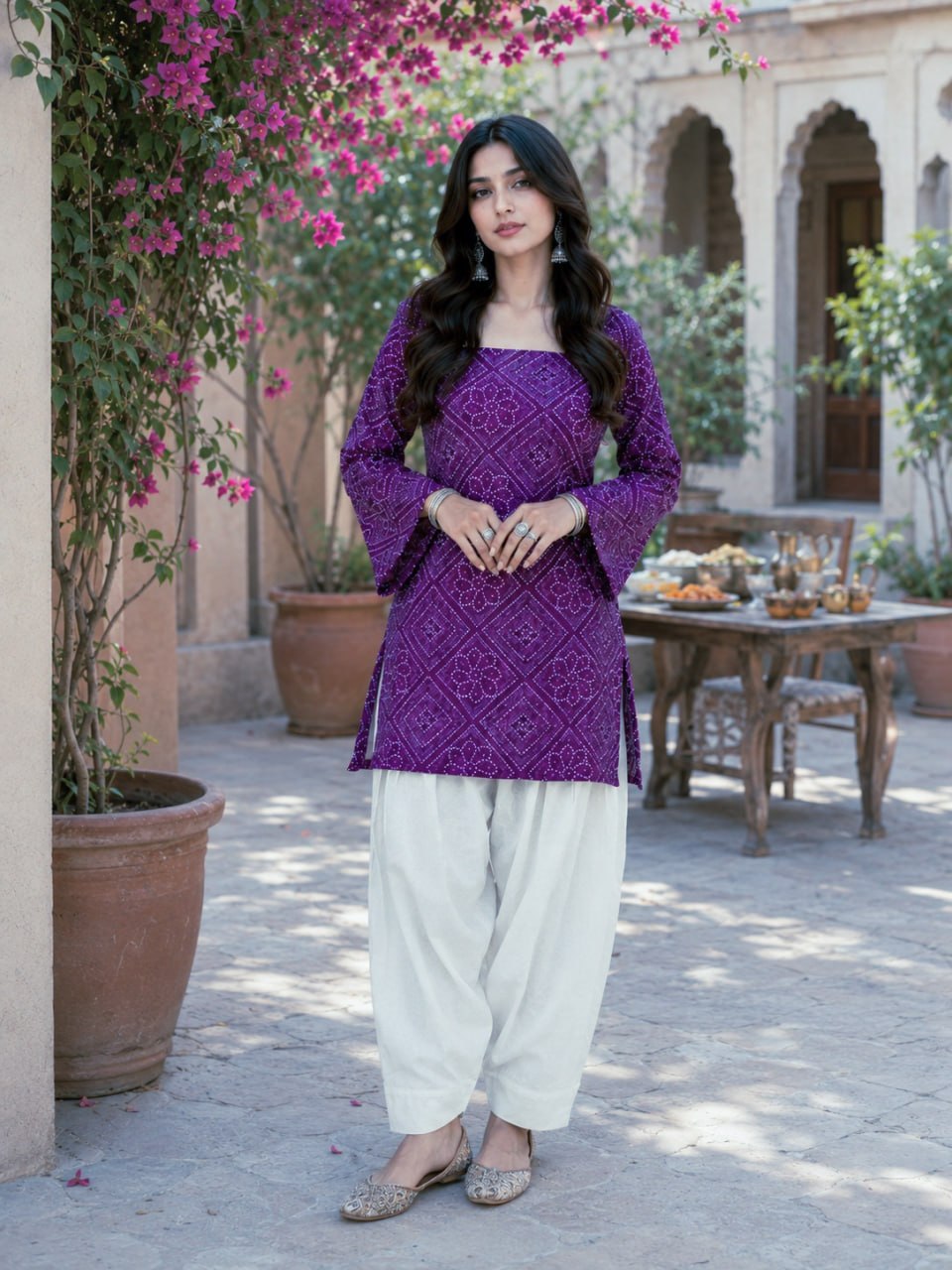 Print Kurti with Linen Cotton Farsi Pant Set